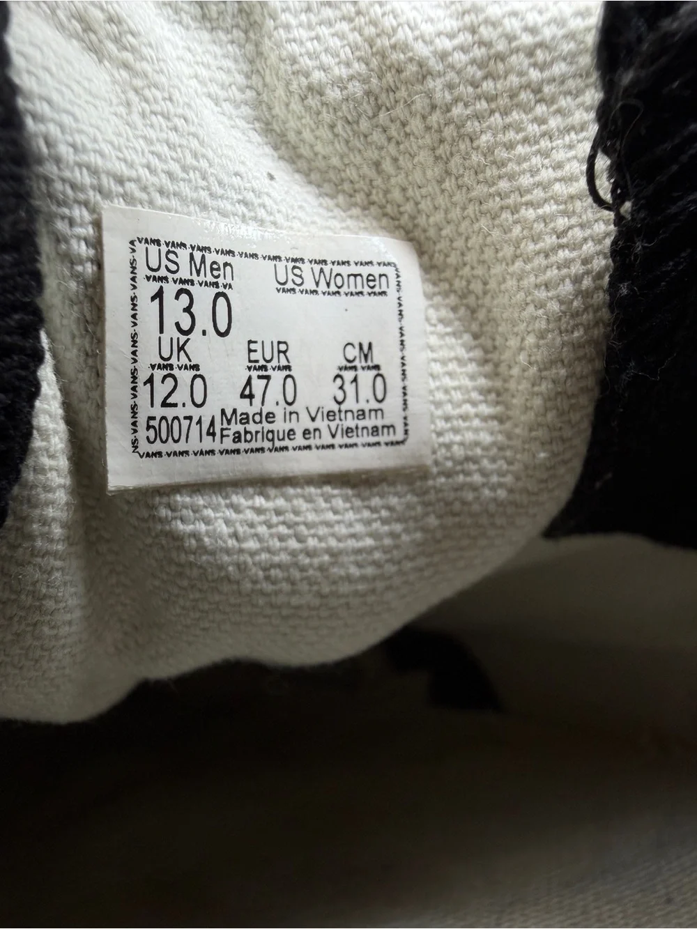 Vans Classic Slip On Black Canvas Shoes Men’s 13 Women’s 14.5 Casual Sneakers